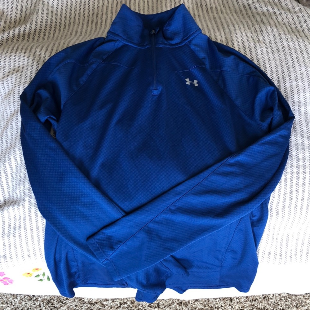 Under Armour heat gear blue 1/4 zip running shirt.